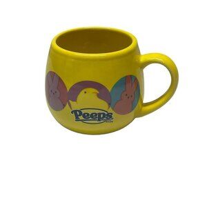 Peeps Brand Coffee Cup Mug Yellow With Bunnies Chicks Easter 2021 3 1/2" Tall